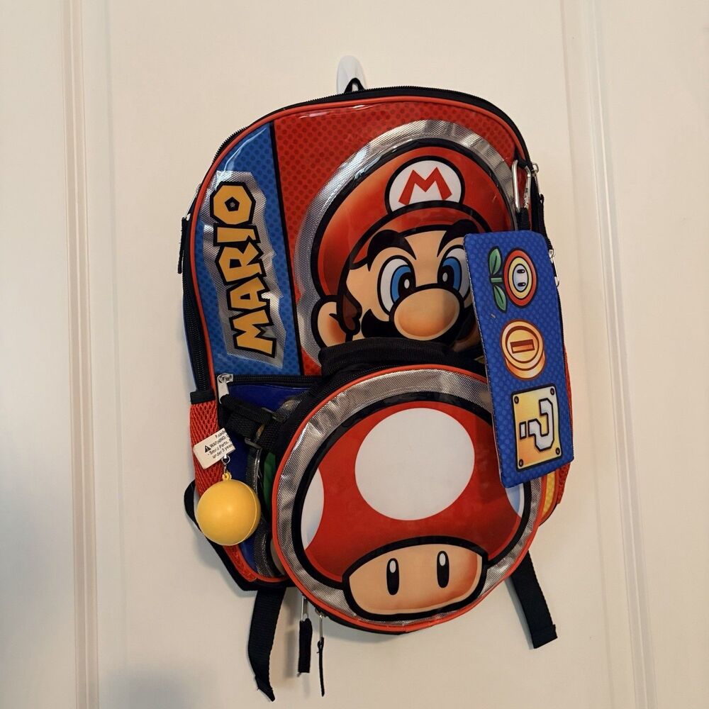 NWT 16" Super Mario Bros Backpack School Bag With Lunchbox